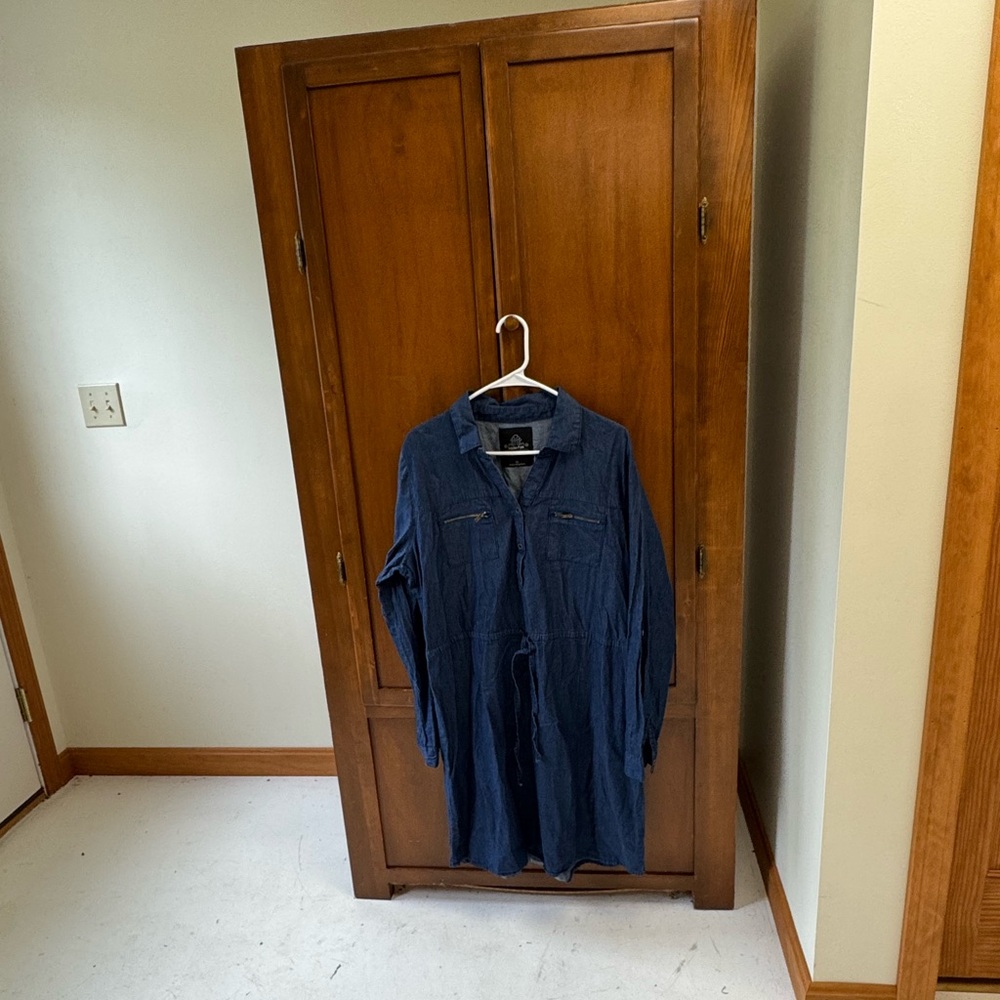 Louise Paris Denim Shirt Dress XL drawstring waist 22in pit